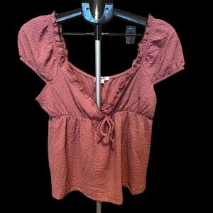 NWT Mauve Smocked Peasant Blouse L Puff Sleeve Cottagecore Y2K Babydoll Boho